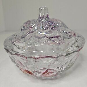 Vintage Studio Nova Mikasa Round Crystal Covered Candy Dish With Pink Roses
